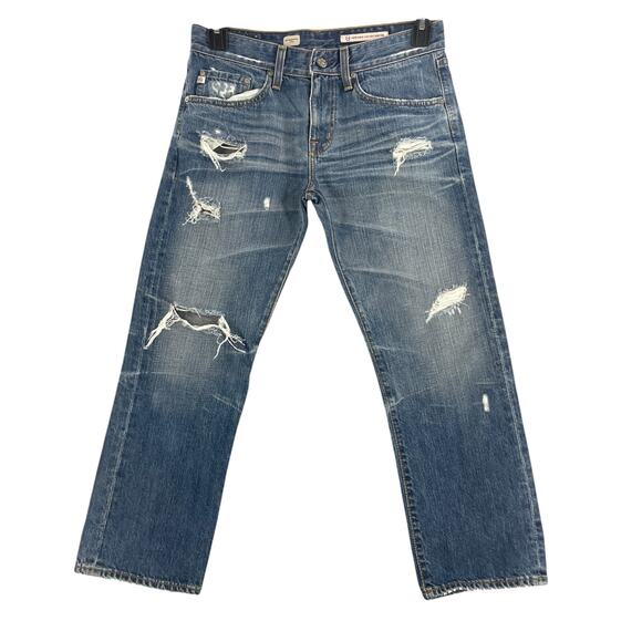 Adriano Goldschmied Jeans Womens 27 R Ex-Boyfriend Crop Fade Whisker Distressed - Picture 1 of 14
